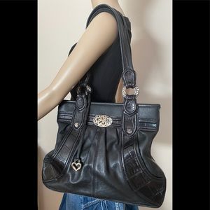 Vintage Brighton Black Leather & Croc Shoulder Bag